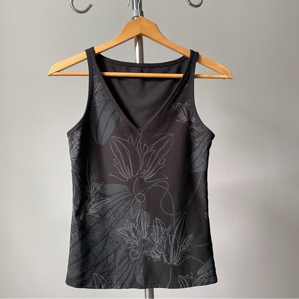 ☀️ Y2K Black & Grey Floral Abstract Print Tank Top – Stretchy